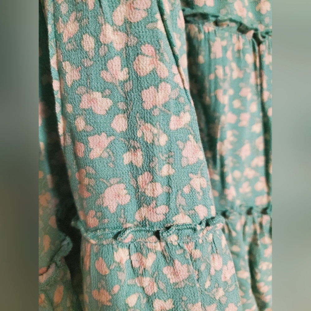 NWOT American Eagle green floral, ruffle tiered mini skirt sz. L - Picture 7 of 9